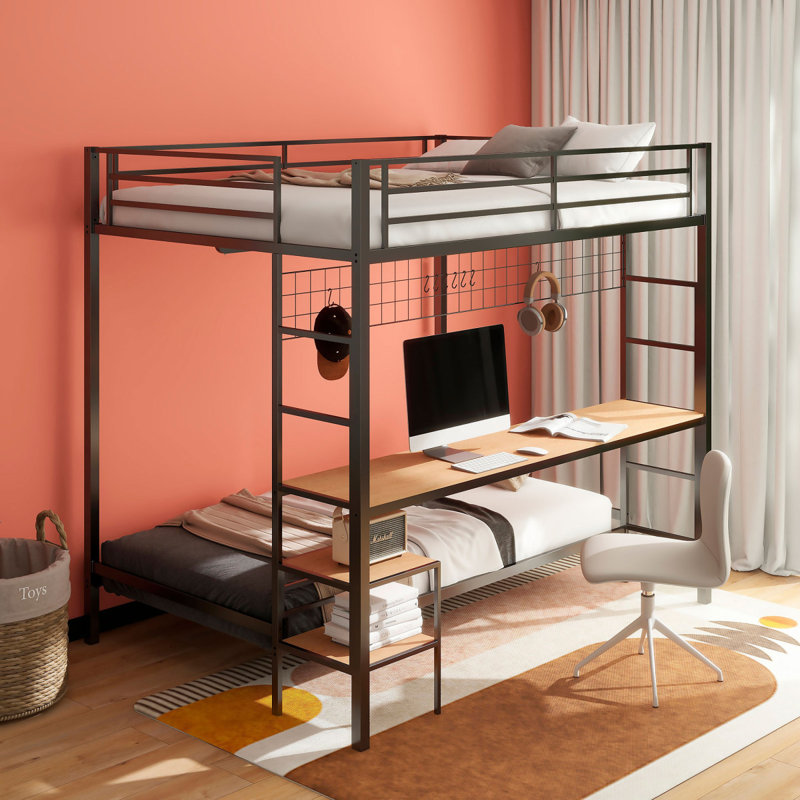 Lit superposé simple au dessus d'un lit simple Barham, Matte Black