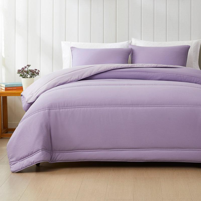 Oslo Soft Reversible Quilted Comforter Set, Queen Comforter + 2 Standard Shams, Purple