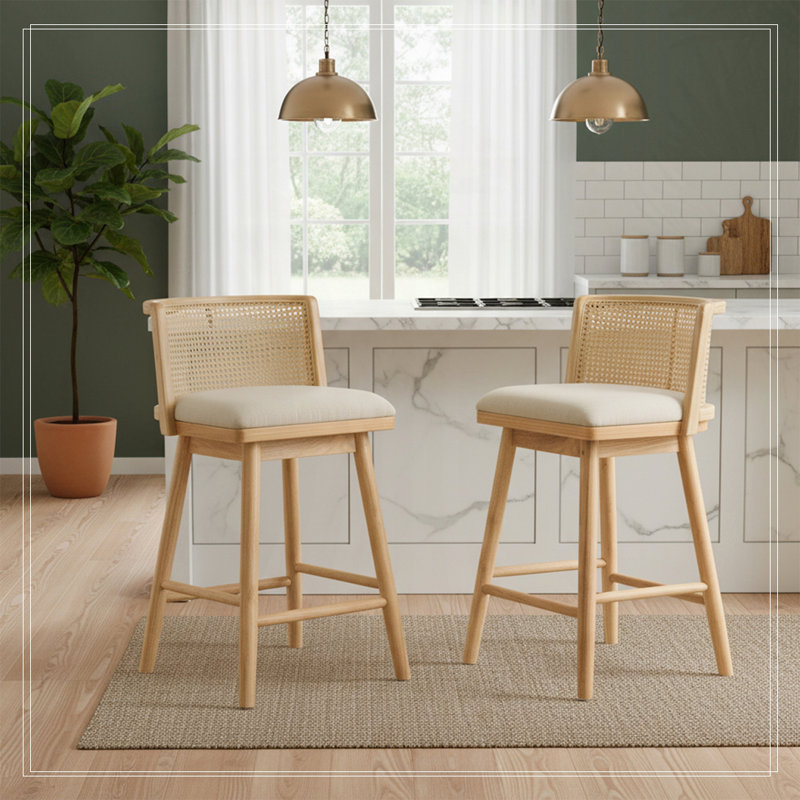 Tabouret de comptoir moderne en bois d'hévéa Alder, Bois naturel, 2