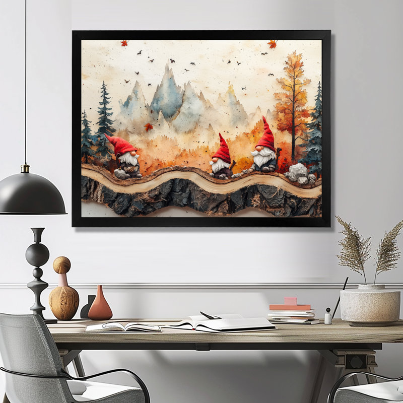 «Autumn Gnomes Family Into The Woods I - Gnome», art encadré, Cadre simple, Noir, H 12 po x l 20 po