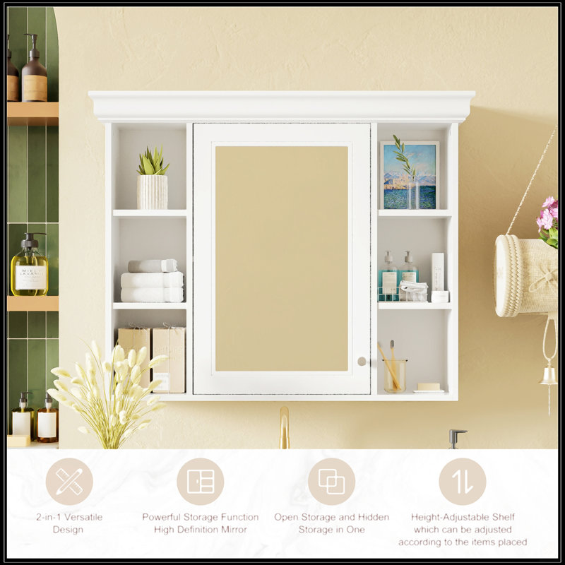 Armoire de rangement murale blanche 35 po x 28 po avec porte miroir