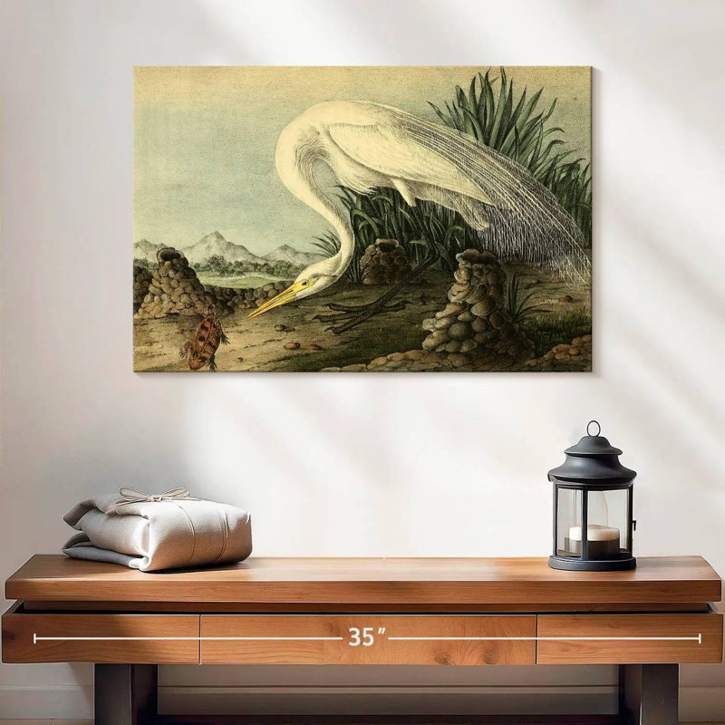 Bramon héron blanc d'oiseaux d'Amérique, H 16 po x l 24 po