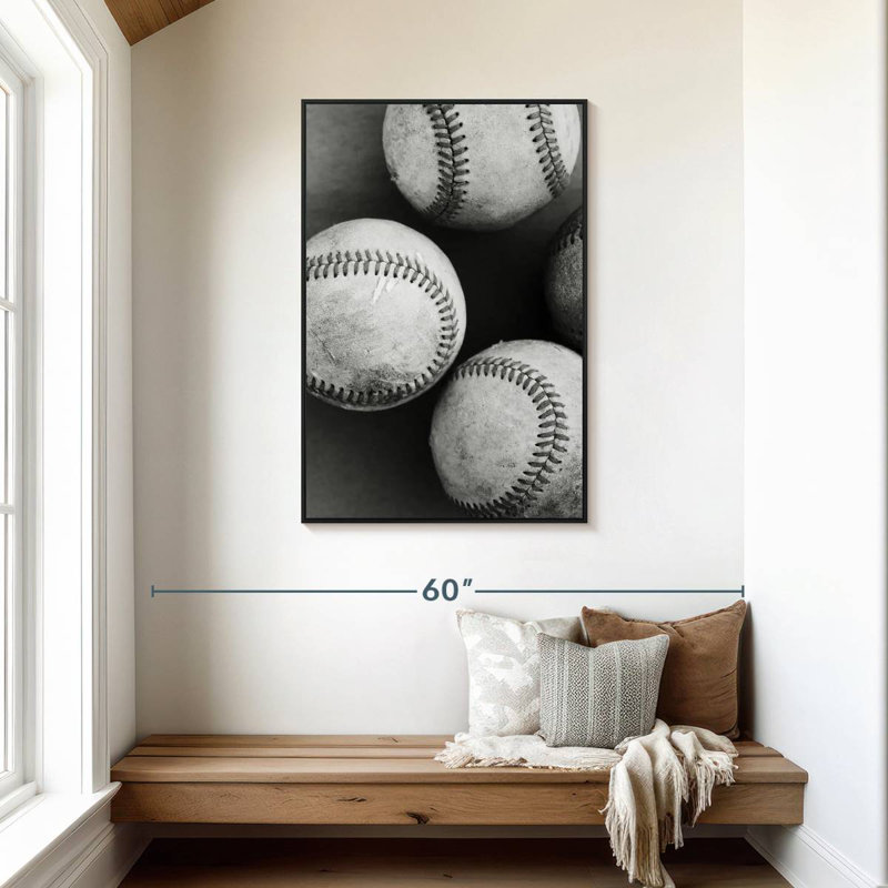 Monochrome Baseballs, 29" x 43", Floating Frame Black