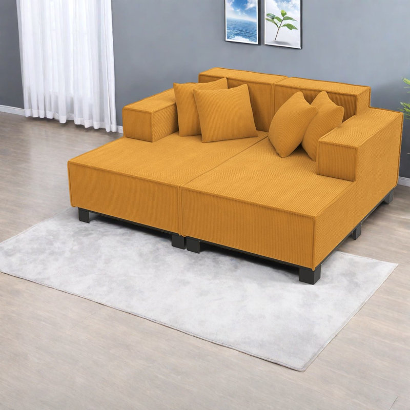 Canapés modernes spacieux, fauteuil rembourré en velours côtelé pour la maison, orange