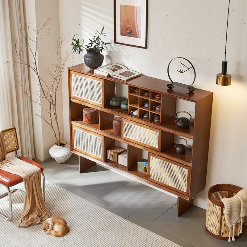 Vitrine simple en rotin simple, Brun noisette