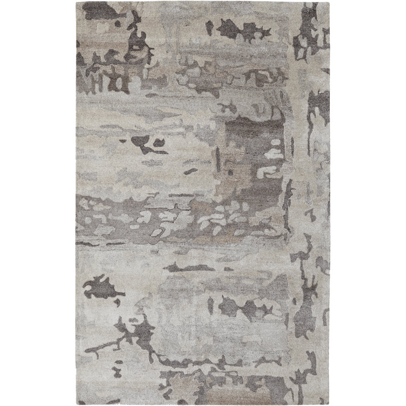Tapis abstrait gris noué à la main Saoirse, Rectangle 5 pi x 8 pi