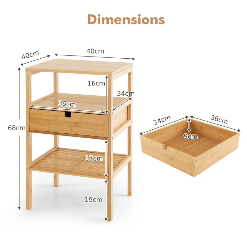 Avitaj 40 cm W Bamboo / Rattan Bedside Table