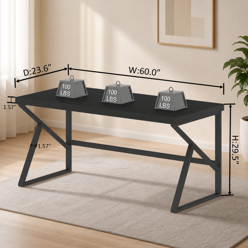60" Computer Desk for Home Office, Industrial Writing Desk with Metal Frame, Large Workstation Table for Bedroom Apartment Study