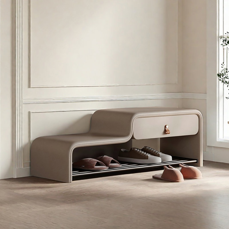 Banc à chaussures en cuir 47,2 po, Beige