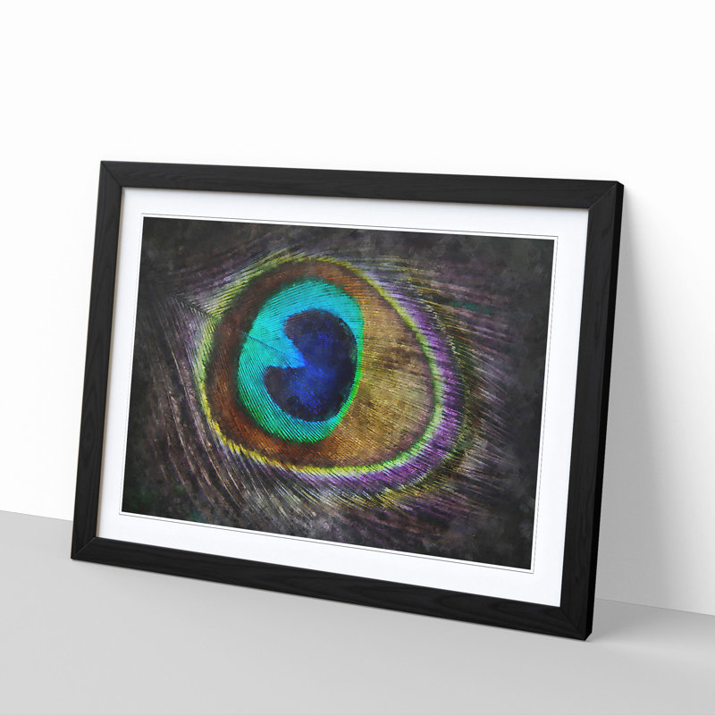 Delicate Peacock Feather - Picture Frame Graphic Art Print, 45cm H x 63cm W x 2cm D, Black Framed
