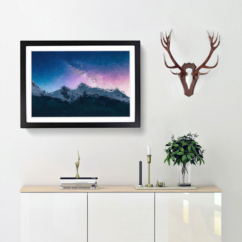 Shooting Star over Moena in Italy in Abstract - Picture Frame Graphic Art Print, Black, 35cm H x 50cm W x 2cm D