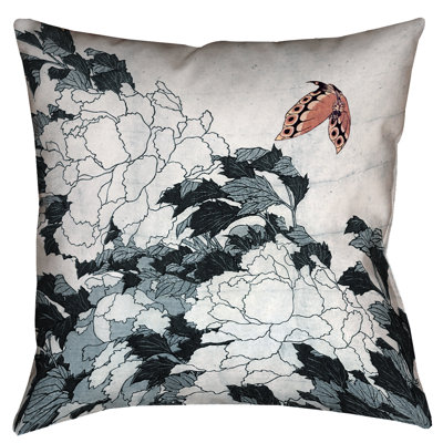 Katsushika Hokusai Floral Leather/Suede Throw Pillow