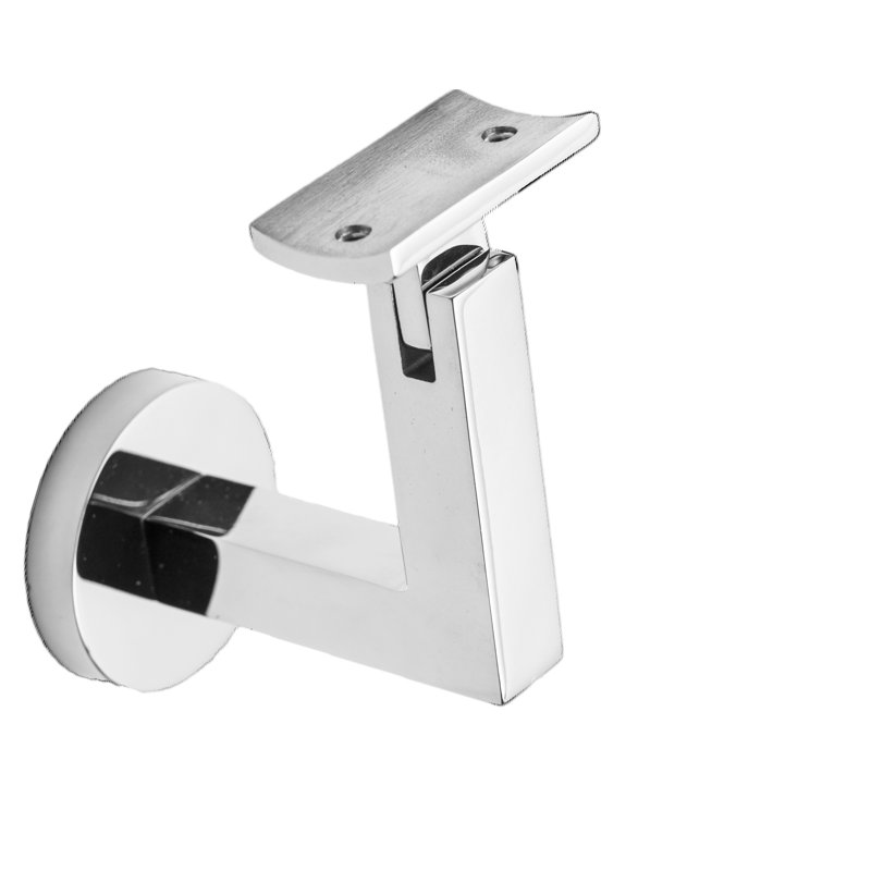 Support de main courante en verre avec rosette carrée et plaque incurvée, Acier inoxydable poli