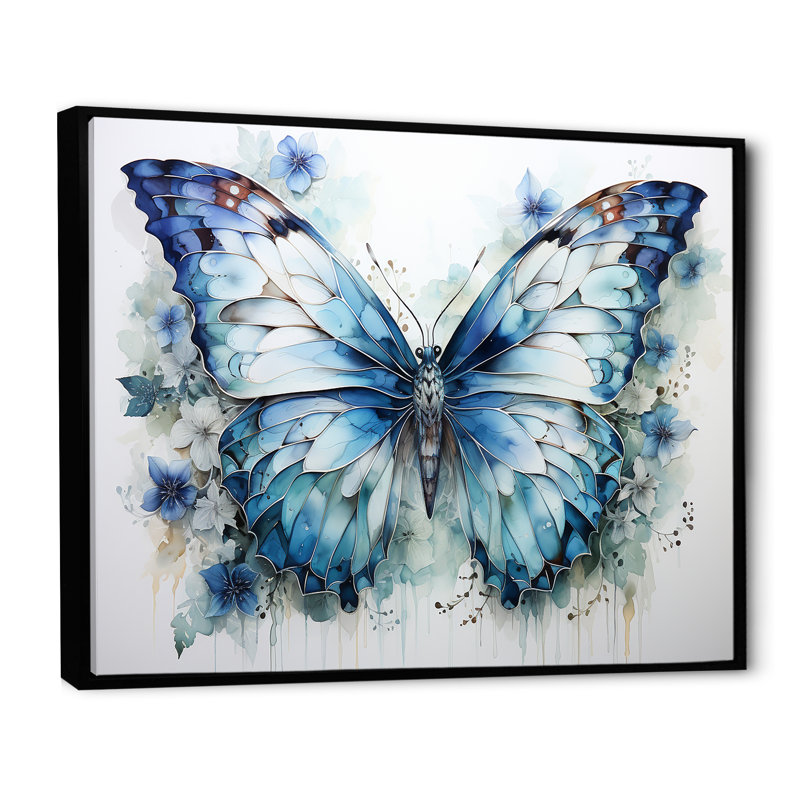 «Butterfly Watercolor Wings I», art mural papillon, Cadre flottant noir, H 30 po x l 40 po x P 1,5 po