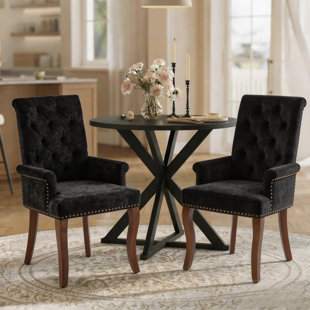 Chaises de salle à manger rembourrées French Country avec capitonnage à boutons et accoudoirs roulés (Ensemble de 2)