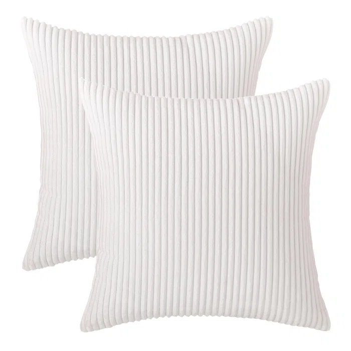 Coussin en velours côtelé Corduroy, Blanc