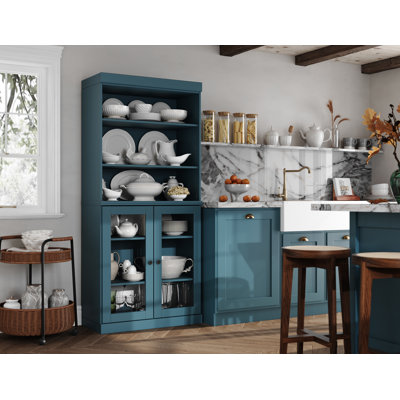 Kaniesha 100% Solid Wood 32" Pantry Cabinet with Clear Glass Doors and Adjustable Shelves