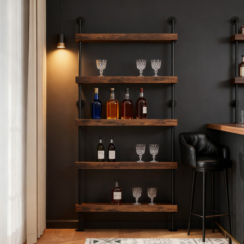 Étagère à vin industrielle à 5 niveaux pour rangement de bouteilles de vin, étagère de bar rustique pour décoration de salle à manger de cuisine