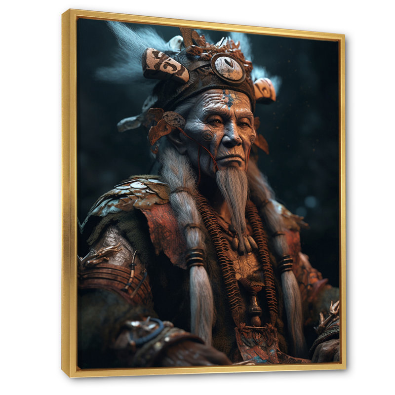 «Majestic Asian Shaman Spiritual Wisdom I», reproduction sur toile, H 32 po x l 24 po x P 1 po, Cadre flottant doré
