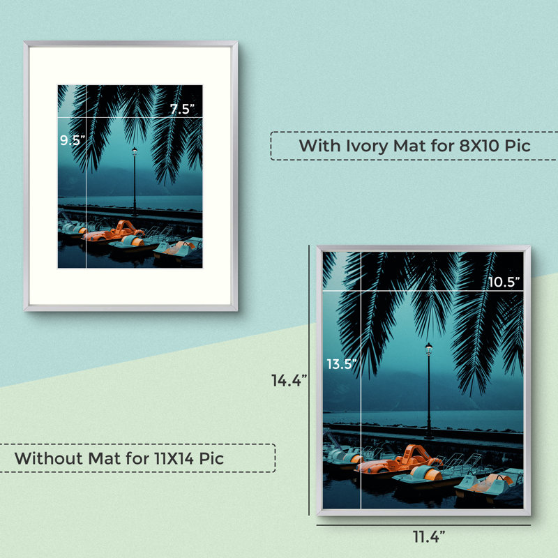 2 Piece Matte Gallery Wall Frame Set, Multi Photo Frames Collage, for Wall or Table Top Display, 8" x 10", Silver