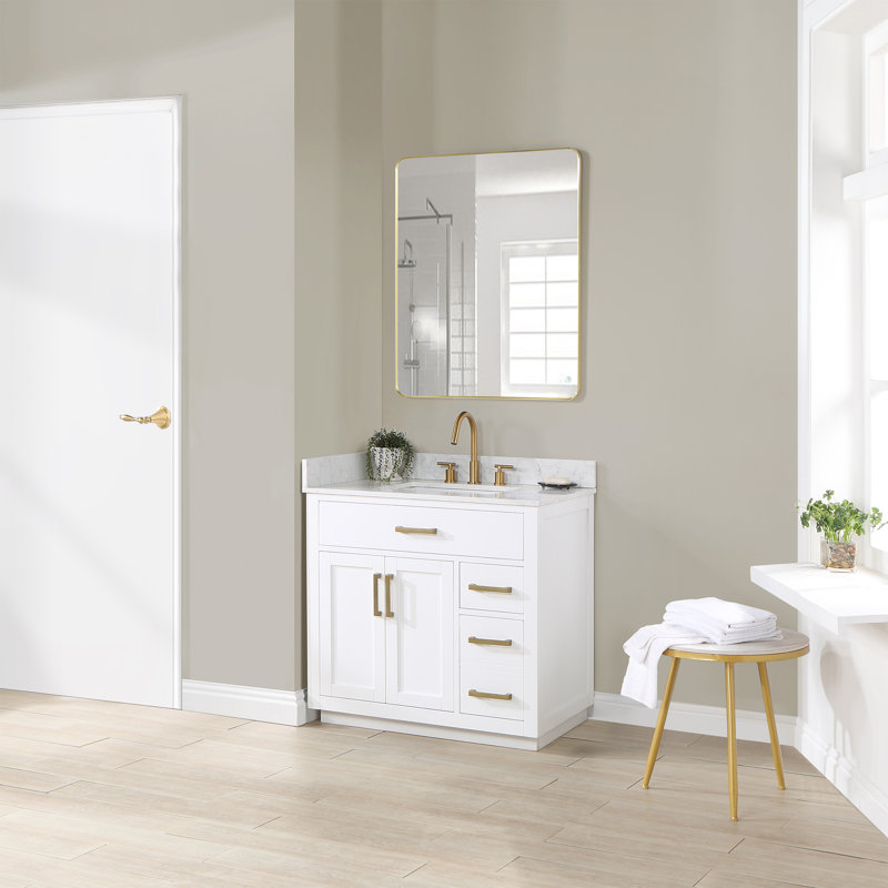 Gavino 36" Single Bathroom Vanity Set with Mirror, Gold, White