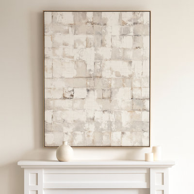 Toile peinte à la main encadrée pour présentation murale - palette de tons neutres texturés pour les décorations murales - 46 po