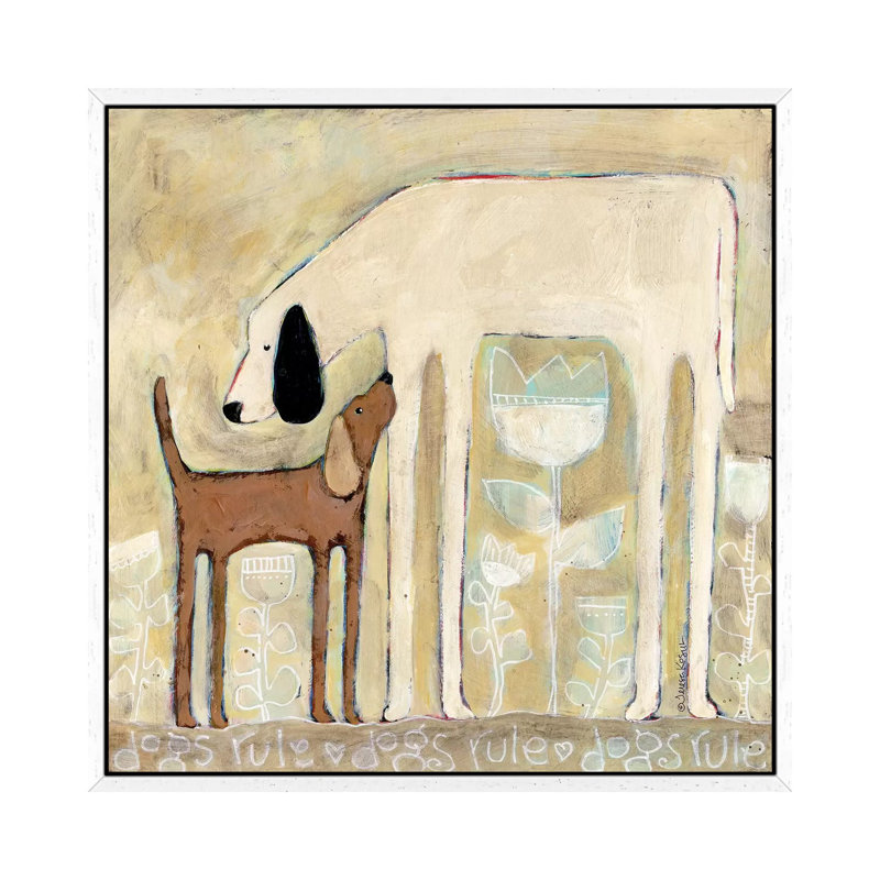 Dogs Rule 1 Piece Painting on Canvas, 45.72 cm H x 45.72 cm W, White Framed