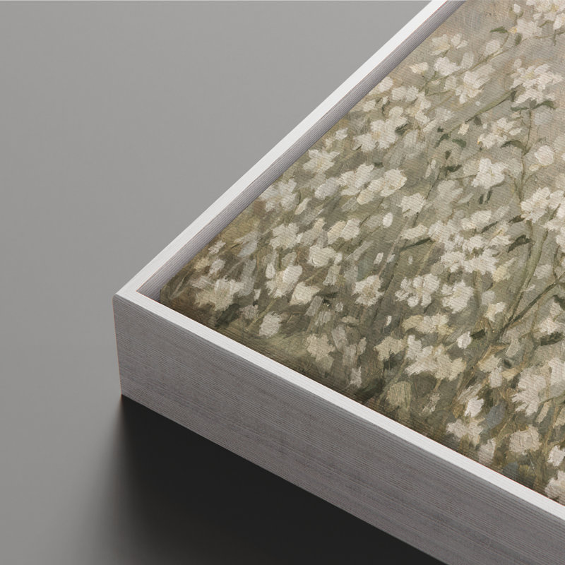 Art mural encadré sur toile - Champ de fleurs sauvages blanc doux dans une palette neutre et calme - 16 po x 24 po, 24 po x 36 po
