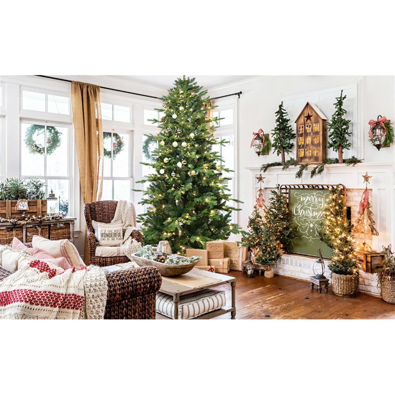 Arbre de Noël 4 pi en PVC vert + PE avec 150 lumières UL blanc chaud - 919 pointes, branches articulées, aiguilles réalistes, support en métal robuste, assemblage facile