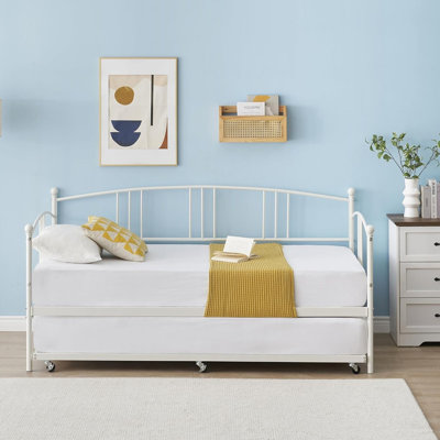 Twin Daybed with Trundle, Metal Twin Size Sofa Bed with Pullout Trundle on Casters for Bedroom & Living Room by Winston Porter