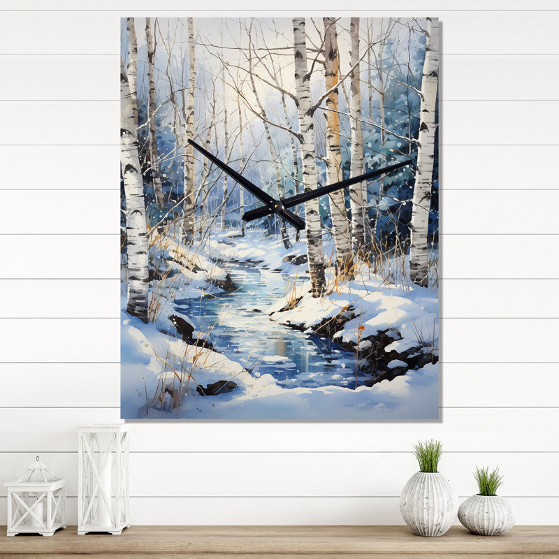 Horloge murale moderne Birch Woods Winter Moonrise I, H 28 po x l 12 po x P 1 po