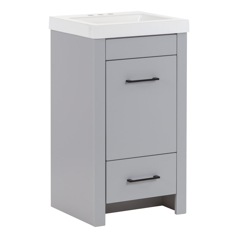 Meuble-lavabo simple 18,5 po avec plateau en marbre de culture, Gris perle, Noir mat