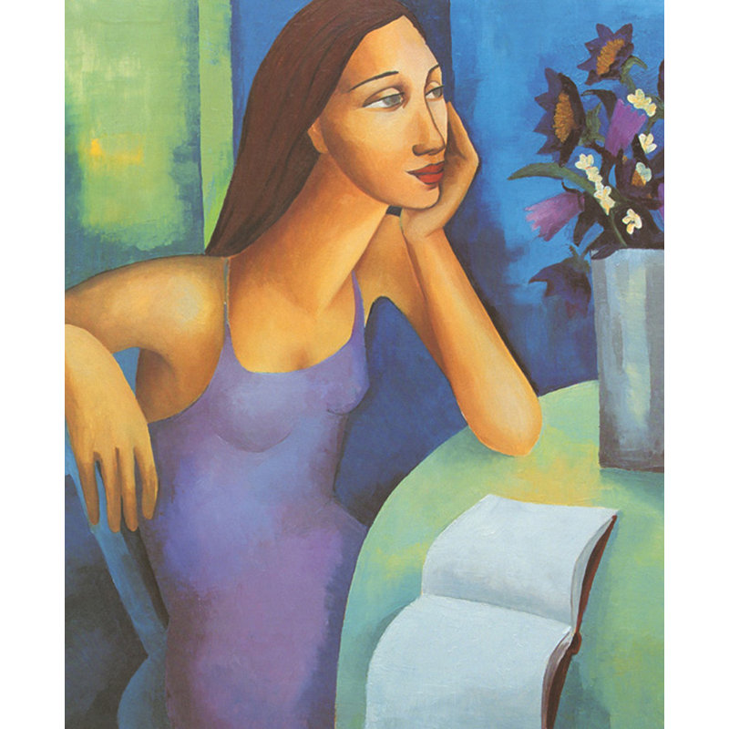 Femme avec des fleurs, H 24 po x l 20 po