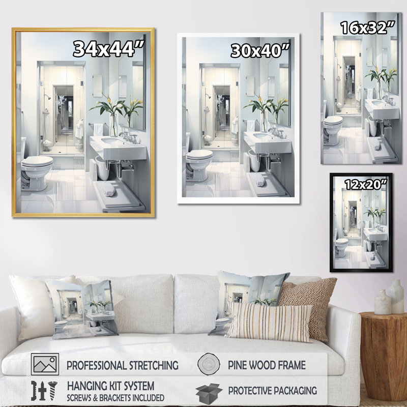 «Bathroom Minimalist Oasis II» - Art mural de salle de bain, H 32 po x l 24 po x P 1 po, Cadre flottant brun