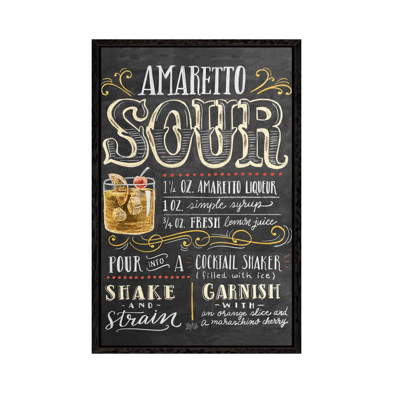 Amaretto Sour Recipe by Lily & Val - Floater Frame Print on Canvas, 66.04 cm H x 45.72 cm W, Black Framed Canvas