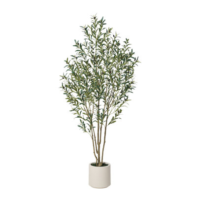 Adcock Artificial Olive Tree in Round Planter, UV Protected Faux Olive Tree for Indoor Home Decor