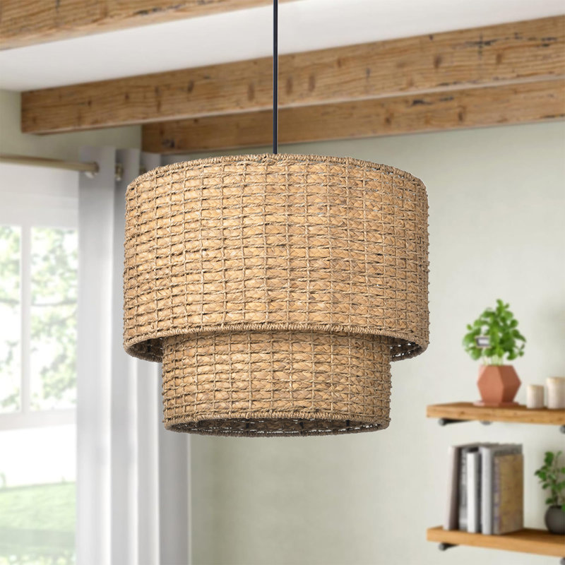 Luminaire suspendu en rotin 1 lumière Armenakis, H 15,74 po x l 19,68 po x P 19,68 po