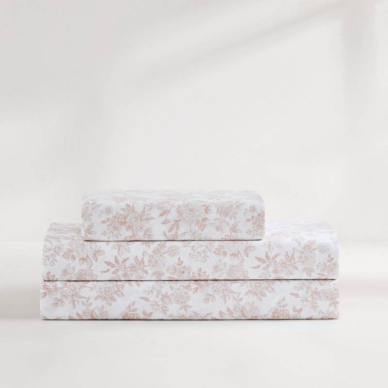 Ensemble de draps en coton Peony, Ensemble de draps pour lit simple avec 1 taie d'or