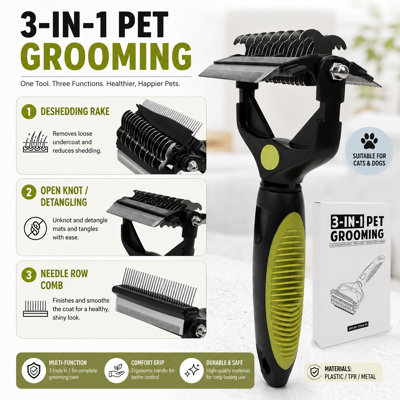 3-in-1 Pet Grooming Brush for Dogs & Cats
