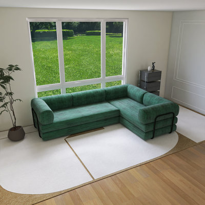 116.10'' Green Polyester L-Shaped Modular Sofa Bed