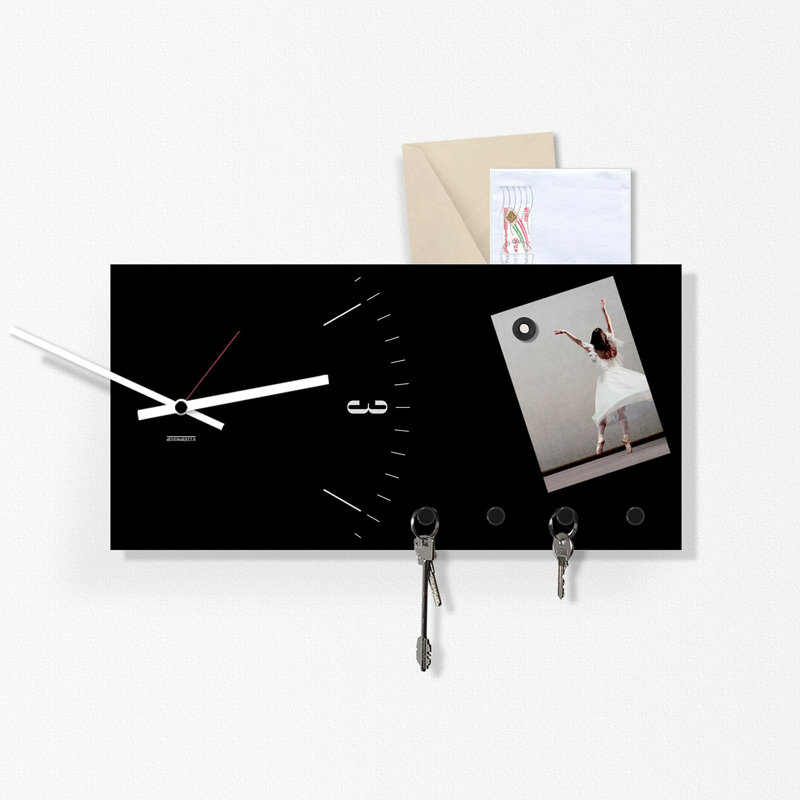 Metal Wall Organizer with Key Hooks, Black