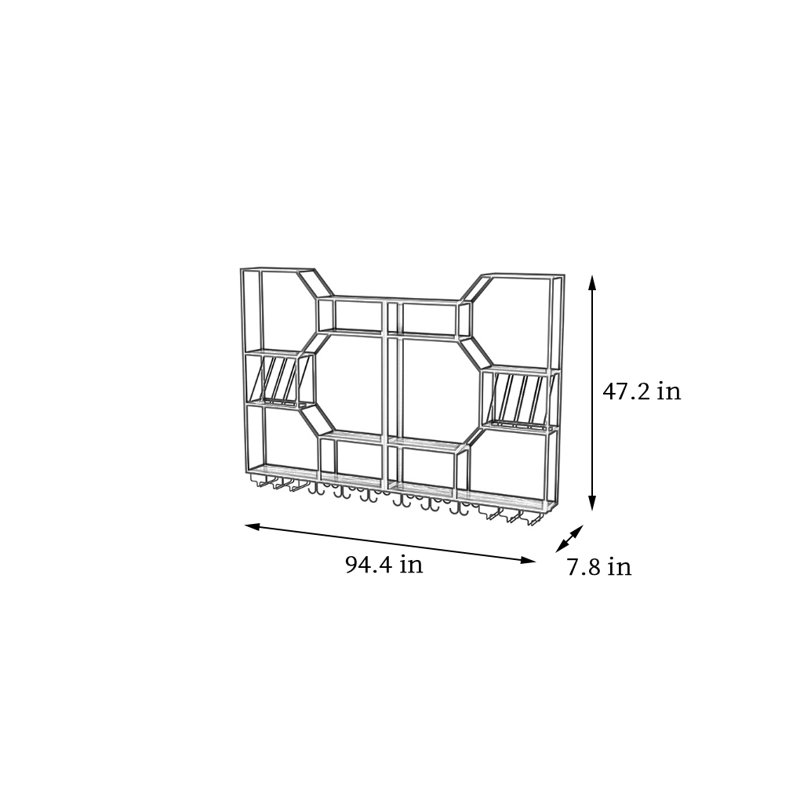 Creative Multifunctional Wall Mounted Wine Rack, Black, 47.2" H x 94.4" W x 7.8" D