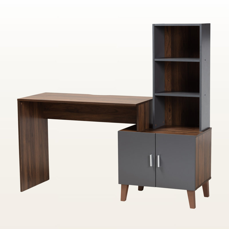 Bureau de rangement contemporain Revolve en noyer et gris foncé, H 51,8 po x l 56,5 po x P 17,49 po