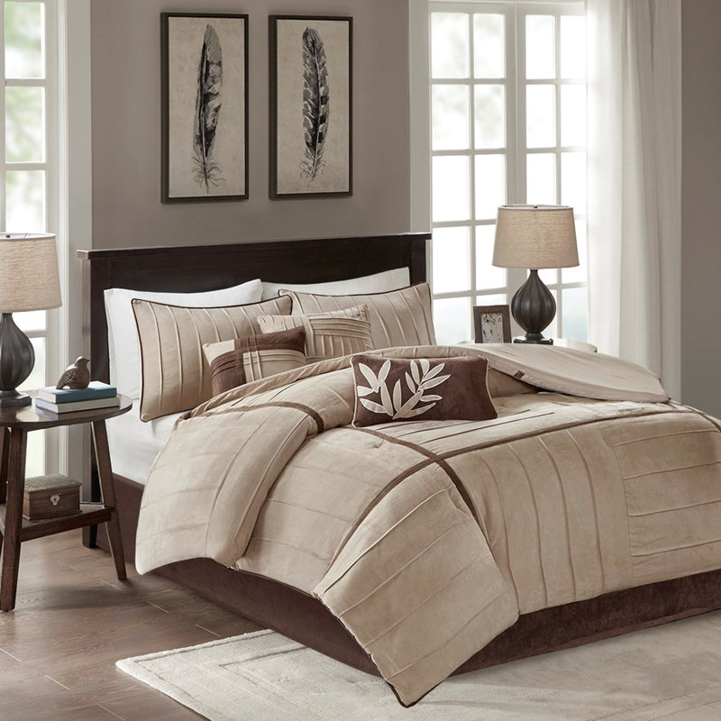 Édredon 7 pièces beige en faux suède - Bourre et coussins attrayants 7 Prestigieux attrayants, Beige