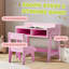 Pink MDF Children's Study Desk And Chair Set With 2 Storage Compartments-878773137