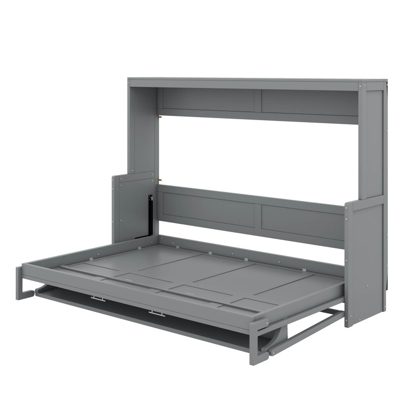 Lit escamotable avec élévateur hydraulique et bureau, Gris, Double