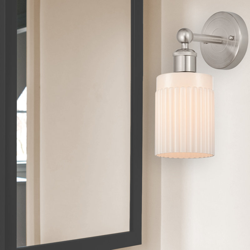 Applique murale à bras 1 lumière Kamena, Blanc mat, Nickel satiné brossé