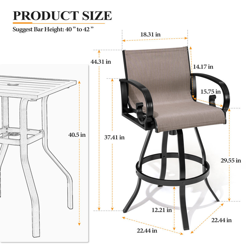 29.55" Outdoor Aluminum Swivel Bar Stools with Sunbrella Fabric, Ashe