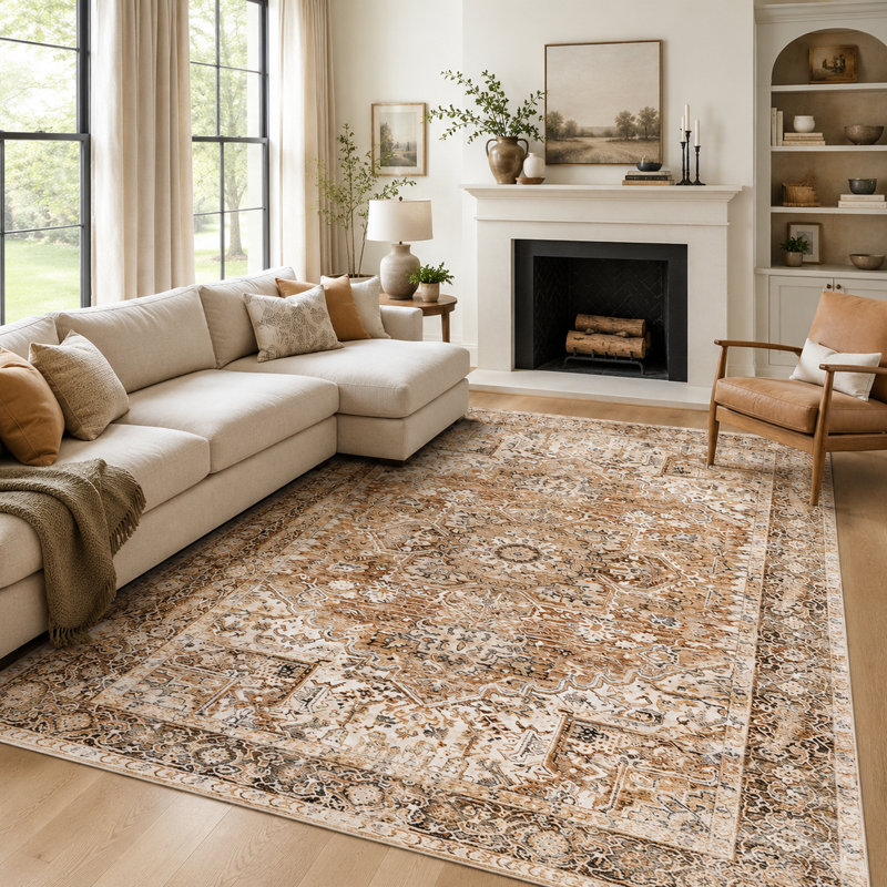 Tapis à motif floral lavable Fillender, Rectangle 5 pi x 7 pi 1 po