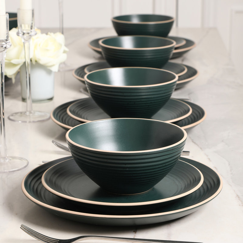Stone Lain Lauren 32-Piece Dinnerware Set Stoneware, Dark Green